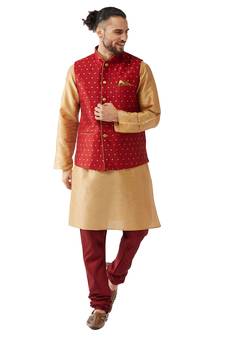 Gold Woven Silk Blend Kurta-Pajama