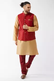 Gold Woven Silk Blend Kurta-Pajama