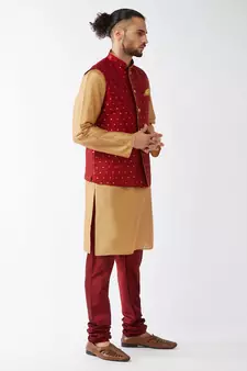 Gold Woven Silk Blend Kurta-Pajama