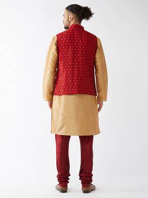 Gold Woven Silk Blend Kurta-Pajama 4
