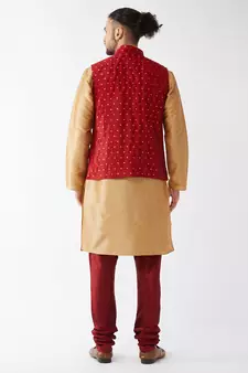 Gold Woven Silk Blend Kurta-Pajama