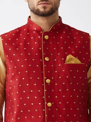 Gold Woven Silk Blend Kurta-Pajama 5