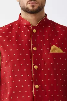 Gold Woven Silk Blend Kurta-Pajama