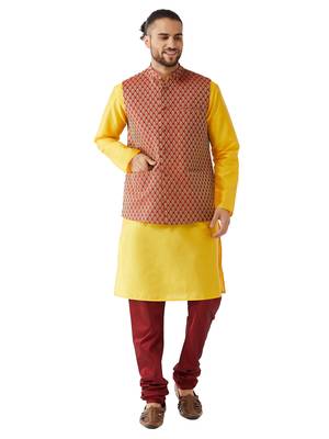 Yellow Woven Silk Blend Kurta-Pajama 1