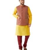 Yellow Woven Silk Blend Kurta-Pajama