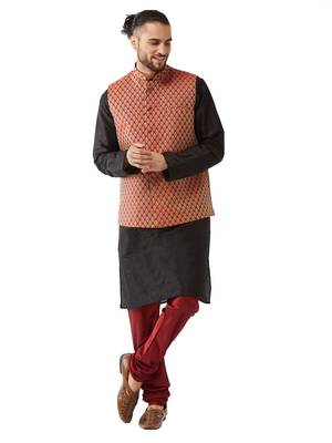 Black Woven Silk Blend Kurta-Pajama 1