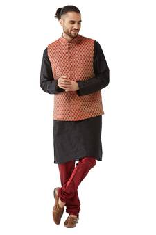 Black Woven Silk Blend Kurta-Pajama