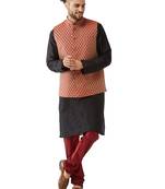 Black Woven Silk Blend Kurta-Pajama