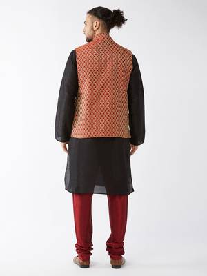 Black Woven Silk Blend Kurta-Pajama 4