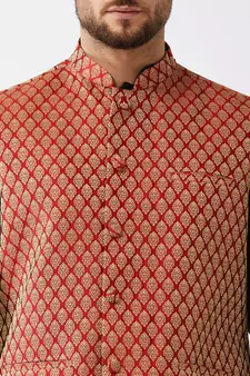 Black Woven Silk Blend Kurta-Pajama