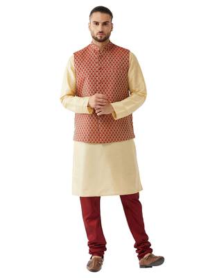 Gold Woven Silk Blend Kurta-Pajama 1