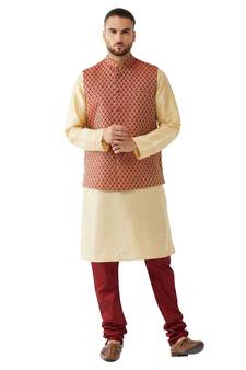 Gold Woven Silk Blend Kurta-Pajama