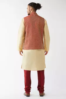 Gold Woven Silk Blend Kurta-Pajama