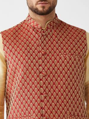 Gold Woven Silk Blend Kurta-Pajama 5
