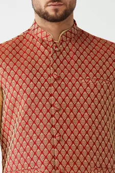 Gold Woven Silk Blend Kurta-Pajama
