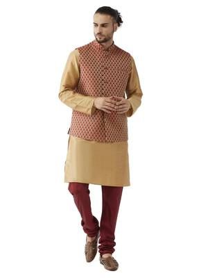 Gold Woven Silk Blend Kurta-Pajama 1