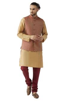 Gold Woven Silk Blend Kurta-Pajama
