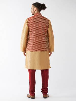 Gold Woven Silk Blend Kurta-Pajama 4