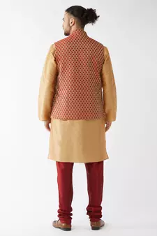 Gold Woven Silk Blend Kurta-Pajama