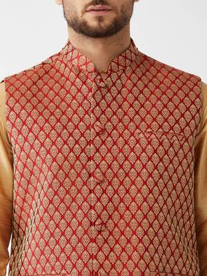 Gold Woven Silk Blend Kurta-Pajama 5