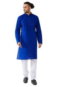Men'S Blue And White Cotton Linen Kurta Pyjama Set
