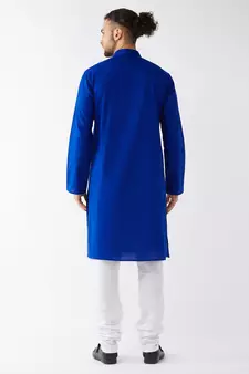 Blue And White Cotton Linen Kurta Pyjama Set