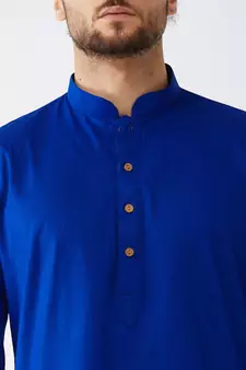 Blue And White Cotton Linen Kurta Pyjama Set