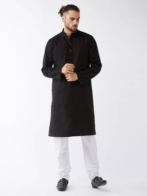 Black And White Cotton Linen Kurta Pyjama Set 2