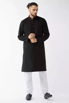 Black And White Cotton Linen Kurta Pyjama Set