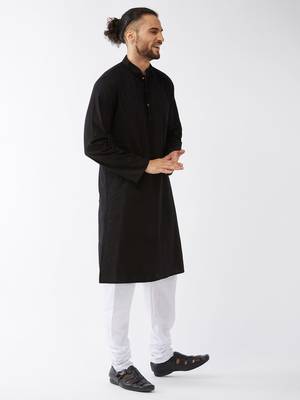 Black And White Cotton Linen Kurta Pyjama Set 3