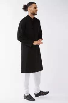 Black And White Cotton Linen Kurta Pyjama Set