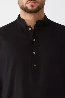 Black And White Cotton Linen Kurta Pyjama Set