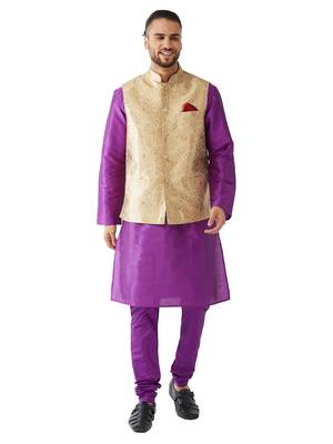 Purple Woven Silk Blend Kurta-Pajama 1