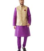 Purple Woven Silk Blend Kurta-Pajama