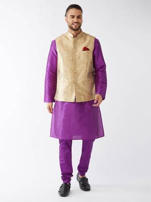 Purple Woven Silk Blend Kurta-Pajama 2