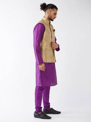 Purple Woven Silk Blend Kurta-Pajama 3