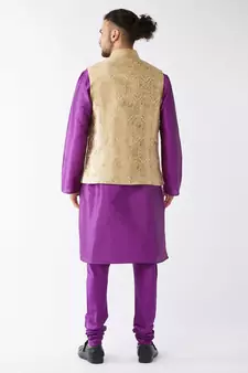 Purple Woven Silk Blend Kurta-Pajama