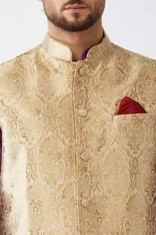 Purple Woven Silk Blend Kurta-Pajama
