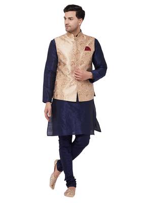 Blue Woven Silk Blend Kurta-Pajama 1
