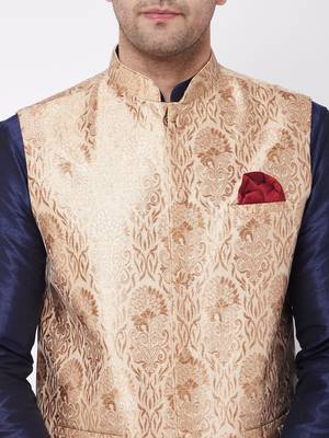 Blue Woven Silk Blend Kurta-Pajama 5