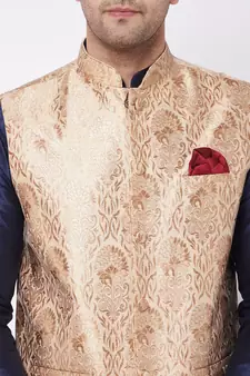 Blue Woven Silk Blend Kurta-Pajama
