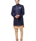 Gold Woven Silk Blend Sherwani