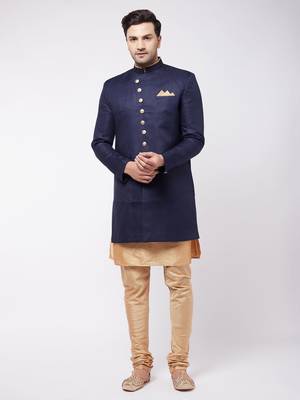Gold Woven Silk Blend Sherwani 2