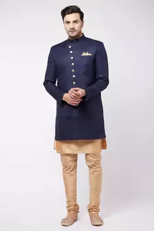 Gold Woven Silk Blend Sherwani