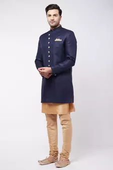 Gold Woven Silk Blend Sherwani