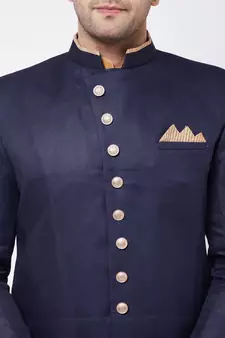 Gold Woven Silk Blend Sherwani