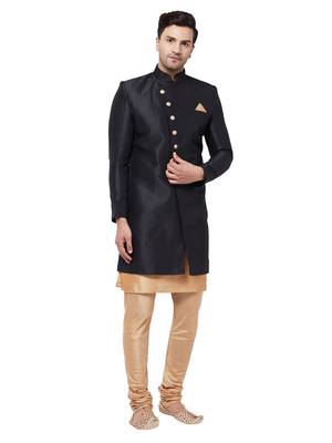 Gold Woven Silk Blend Sherwani 1