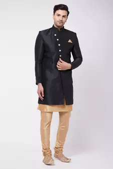 Gold Woven Silk Blend Sherwani