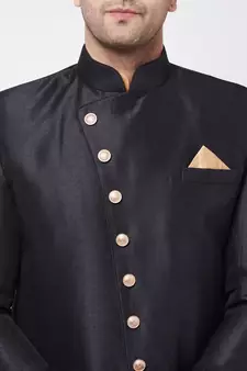 Gold Woven Silk Blend Sherwani
