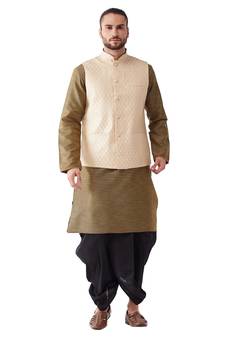 Black Woven Silk Blend Dhoti-Kurta